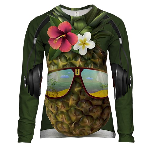Женский 3D лонгслив с ананасом в наушниках
