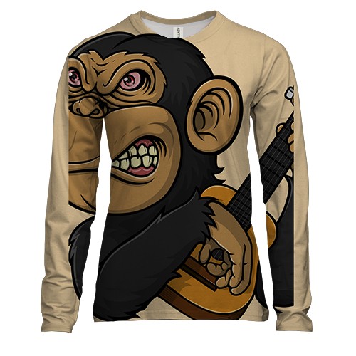 Женский 3D лонгслив с обезьяной и гитарой