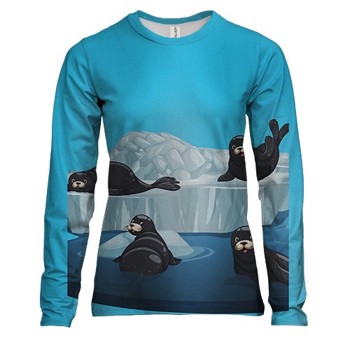 Женский 3D лонгслив с тюленями на айсберге