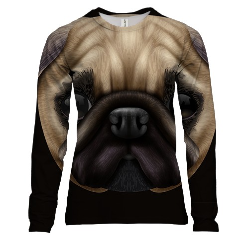 Женский 3D лонгслив с большим мопсом