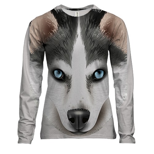 Женский 3D лонгслив с большим хаски