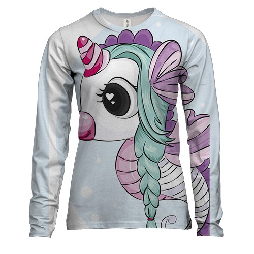 Женский 3D лонгслив с морским коньком единорогом