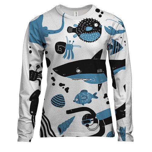 Жіночий 3D лонгслів з дайвером і рибками