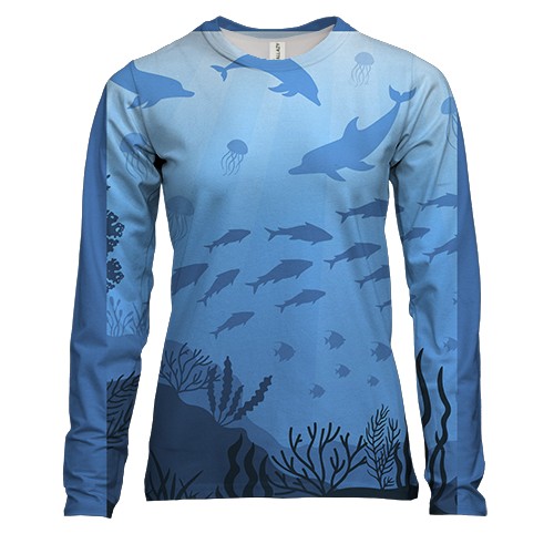 Жіночий 3D лонгслів з дельфінами під водою