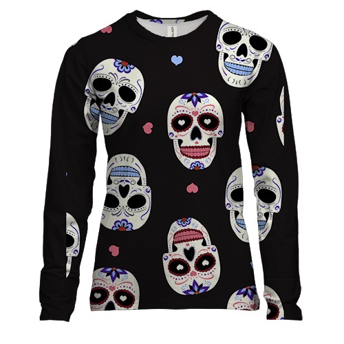 Женский 3D лонгслив с разрисованными черепами