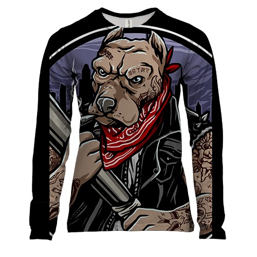 Женский 3D лонгслив с собакой бандитом