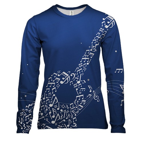 Женский 3D лонгслив с гитарой и нотами