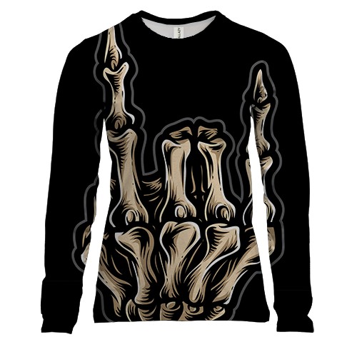 Женский 3D лонгслив с рок рукой скелета