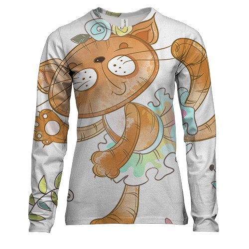 Женский 3D лонгслив с кошкой в юбке