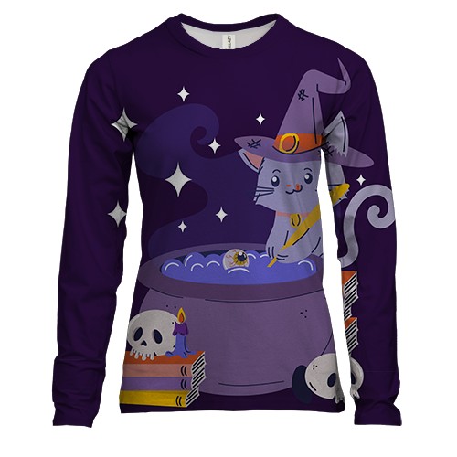 Жіночий 3D лонгслів з котом чаклуном