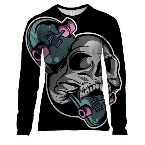 Жіночий 3D лонгслів з черепом і скейтом