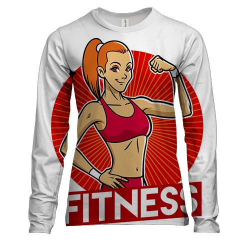 Женский 3D лонгслив с фитнесс-девушкой