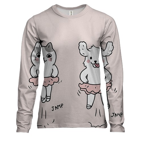 Жіночий 3D лонгслів з танцюючим котом і собакою