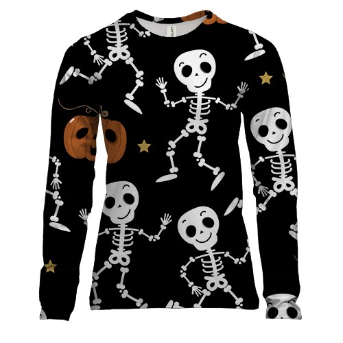 Женский 3D лонгслив со скелетами и тыквами
