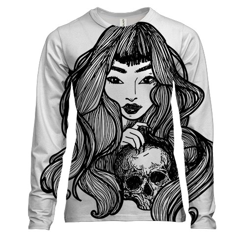 Женский 3D лонгслив с девушкой и черепом