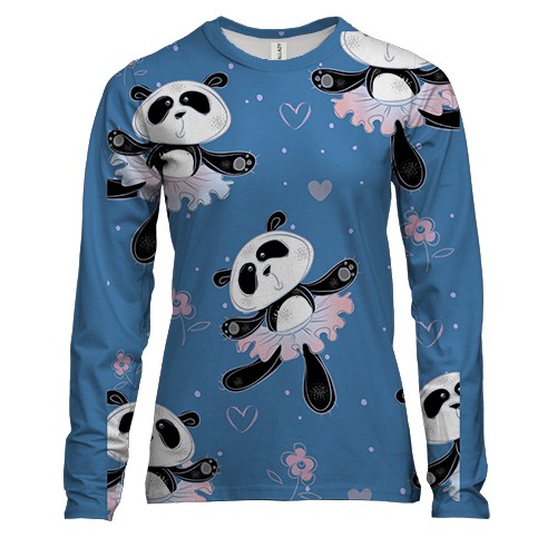 Жіночий 3D лонгслів з пандами в спідницях