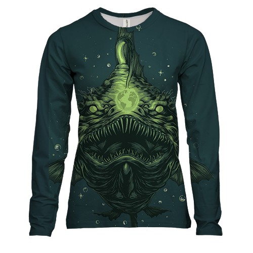 Жіночий 3D лонгслів зі світився рибою на дні