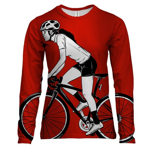 Женский 3D лонгслив с девушкой на велосипеде