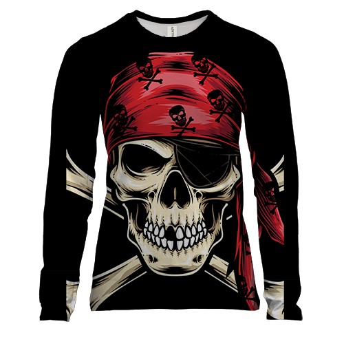 Жіночий 3D лонгслів з піратським черепом в бандані