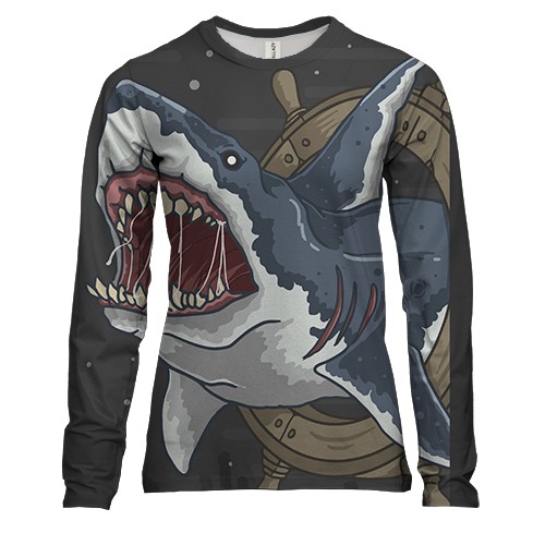 Женский 3D лонгслив с акулой в штурвале
