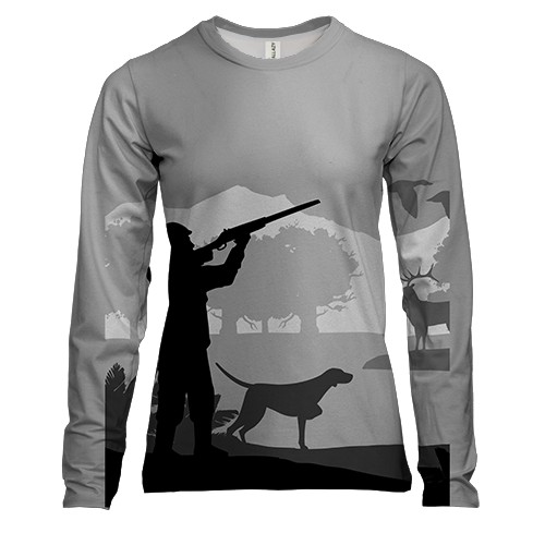 Жіночий 3D лонгслів з мисливцем і собакою