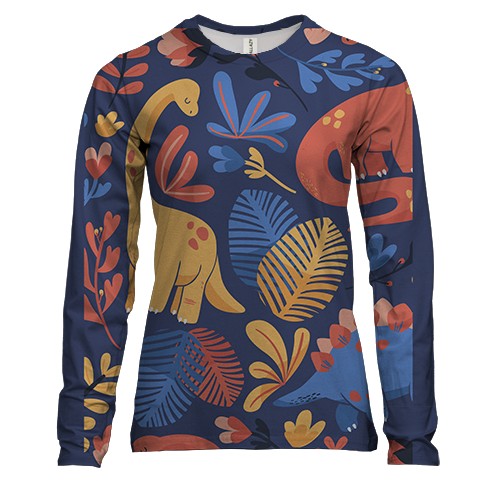 Жіночий 3D лонгслів з різнокольоровими динозавриками