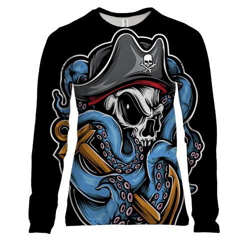 Женский 3D лонгслив с осьминогом пиратом и якорем