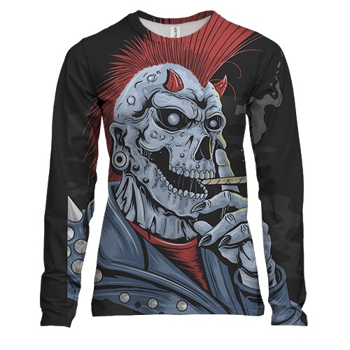 Женский 3D лонгслив со скелетом панком