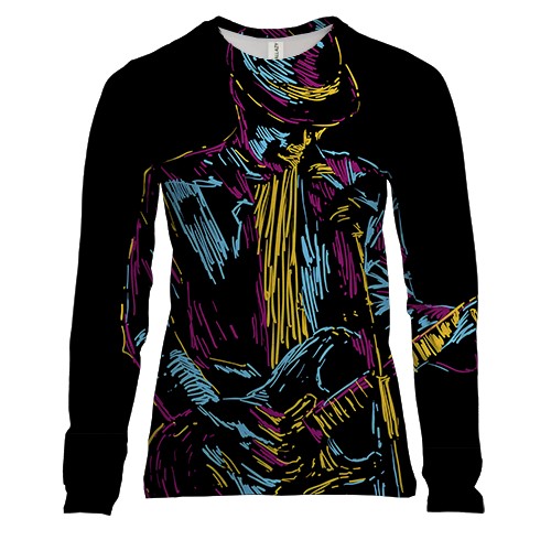 Женский 3D лонгслив с красочным исполнителем гитаристом