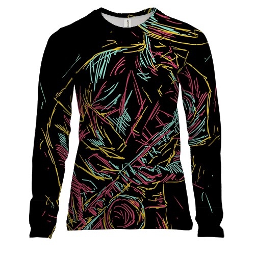 Женский 3D лонгслив с красочным саксофонистом