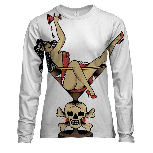 Жіночий 3D лонгслів з дамою в коктейлі