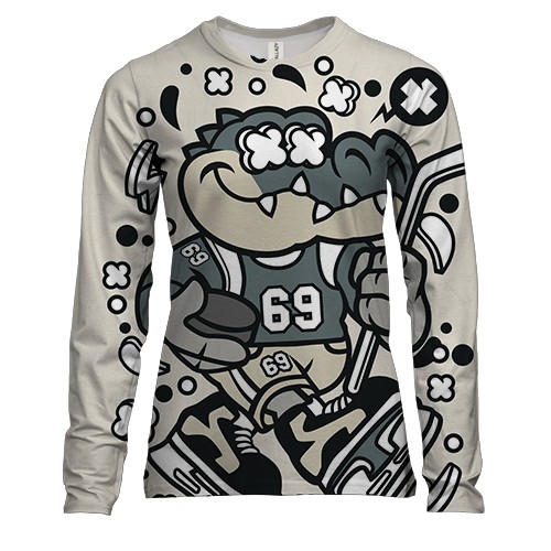 Женский 3D лонгслив с крокодилом хоккеистом