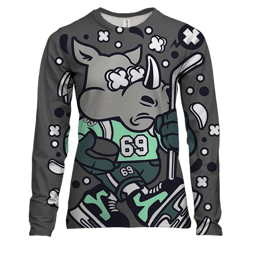 Женский 3D лонгслив с носорогом хоккеистом