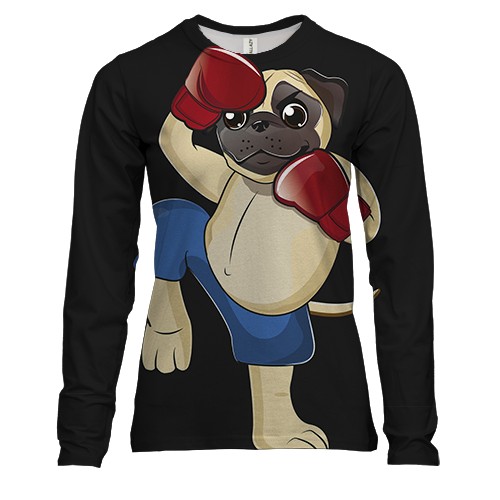 Жіночий 3D лонгслів з мопсом боксером