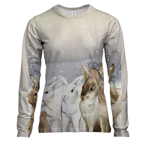 Женский 3D лонгслив с зайцами в лесу