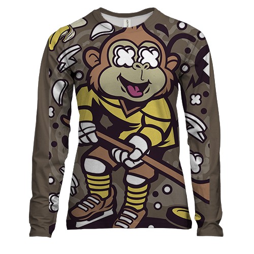 Женский 3D лонгслив с обезьяной хоккеистом