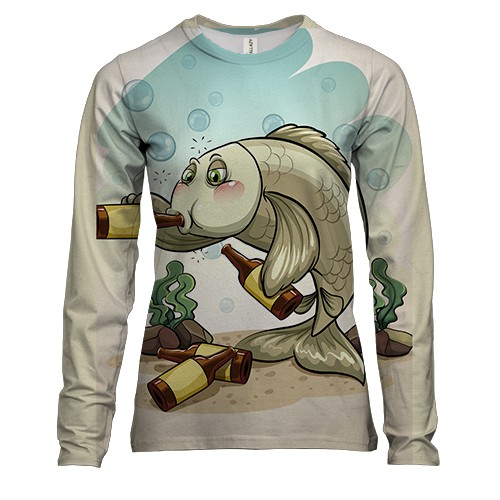 Женский 3D лонгслив с рыбой и пивом