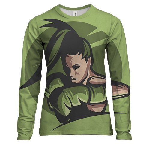 Жіночий 3D лонгслів с женщиной боксером