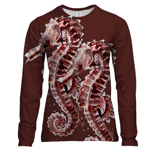 Женский 3D лонгслив с влюбленными красными морскими коньками