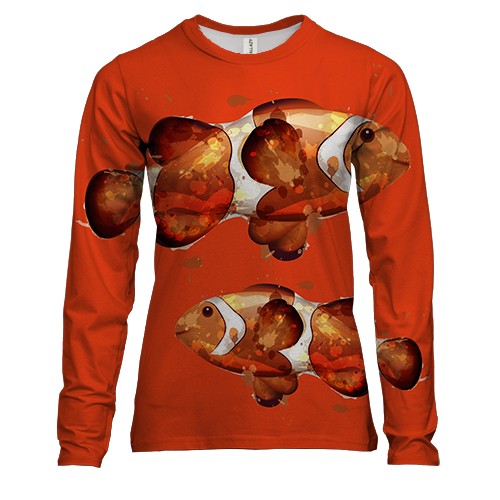 Женский 3D лонгслив с влюбленными рыбами клоунами