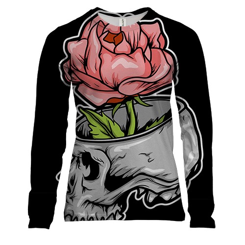 Женский 3D лонгслив с цветком в черепе