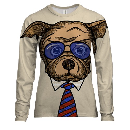 Жіночий 3D лонгслів з собакою в краватці