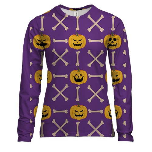 Женский 3D лонгслив с тыквами и костями