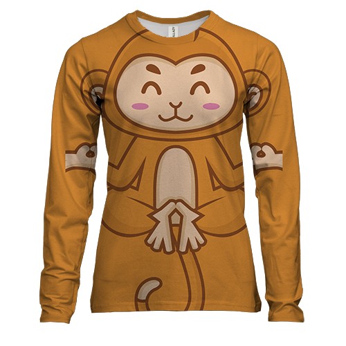 Женский 3D лонгслив с медитирующей обезьяной