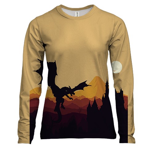 Женский 3D лонгслив с драконом и замком