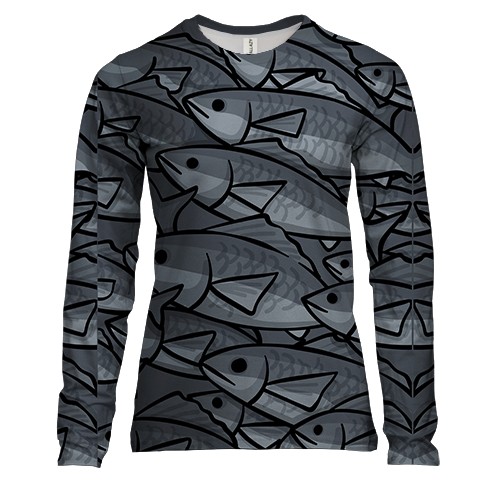 Женский 3D лонгслив с серыми рыбками