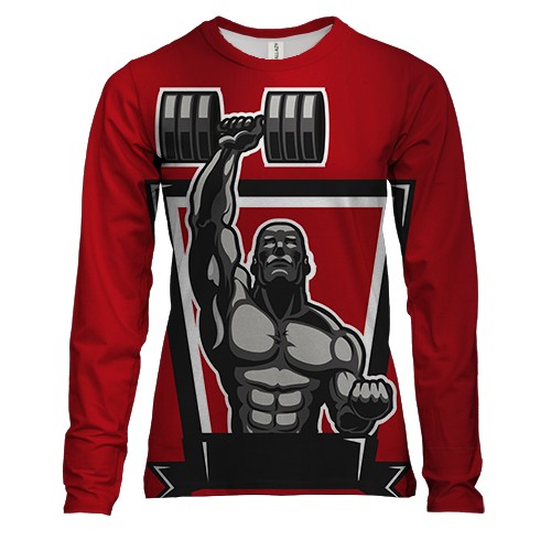 Жіночий 3D лонгслів з бодибилдером і штангою