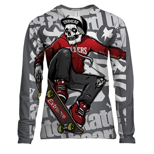 Женский 3D лонгслив со скелетом скейтером