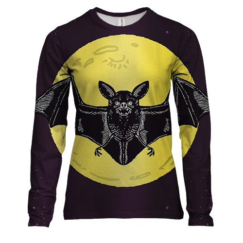 Женский 3D лонгслив с летающей мышью на фоне Луны