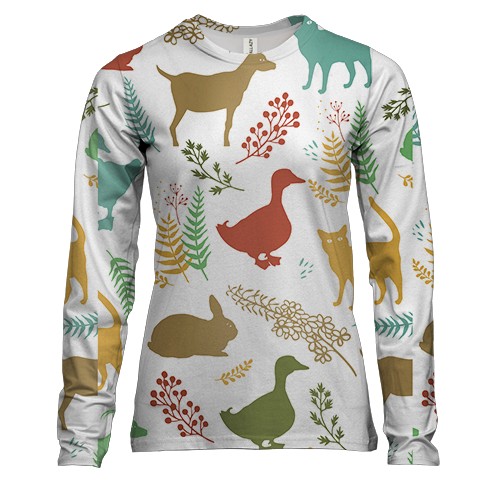 Женский 3D лонгслив с деревенскими животными